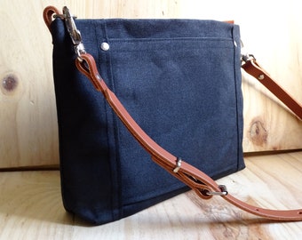 Waxed Canvas Crossbody Bag Small, Leather Strap, Zipper Purse