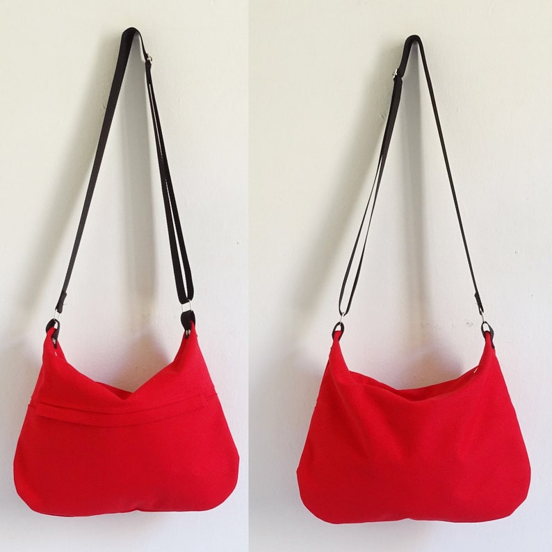 Red Medium Canvas Crossbody Bag with Zipper and outside Pocket. image 2