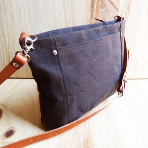 Small Waxed Canvas Crossbody Bag, Leather Strap, Zipper Purse