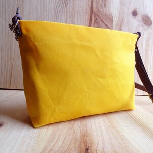 Small Waxed Canvas Crossbody Purse, Leather Strap, Zipper Bag image 6