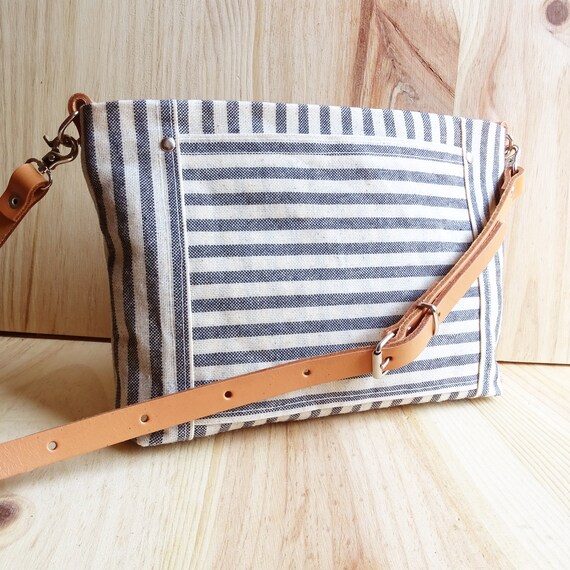 Small Waxed Canvas Crossbody Bag Leather Strap Striped - Etsy