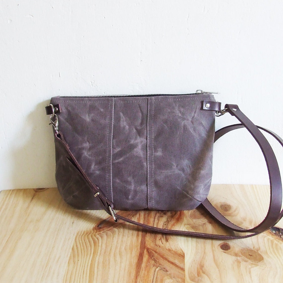 Mini Small Brown Waxed Canvas Crossbody Purse With Zipper and - Etsy