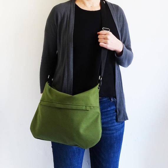 Medium Canvas Crossbody Bag With Zipper and Outside Pocket. Etsy
