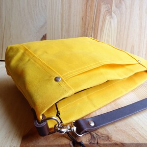 Small Waxed Canvas Crossbody Purse, Leather Strap, Zipper Bag image 7