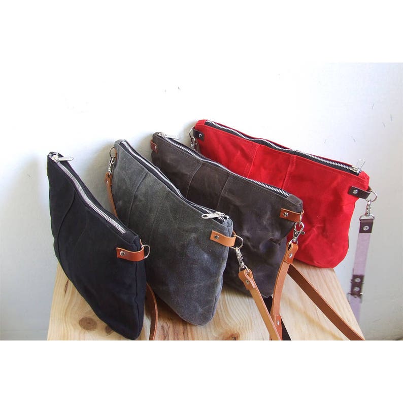 Small Waxed Canvas Crossbody Bag Zipper Cross Body Purse With Etsy