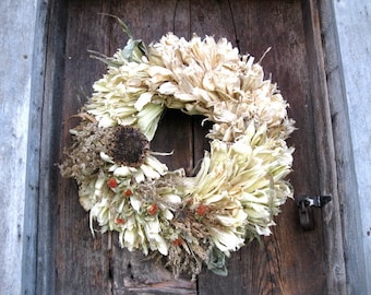CORN HuSK WREATH large size decorated for Natural wall or door decoration