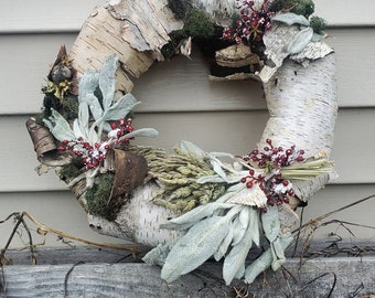 White BIRCH BARK WREATH 14inch