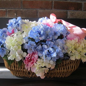 PEONY and HYDRANGEA hanging BASKET  floral silk  arrangement  centerpiece
