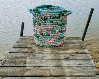 PINK SAND BEACH large textile art Basket hamper with lid