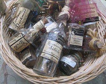 SET of 5 HALLOWEEN POTION bottles for display & decoration.
