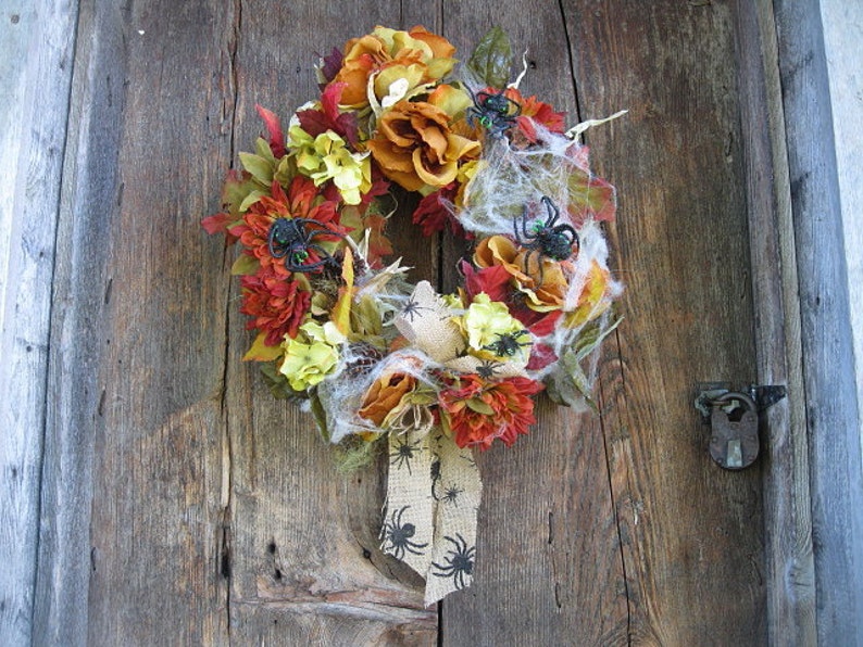 Spider Wreath Silk Flowers For Fall Autumn Halloween And Etsy