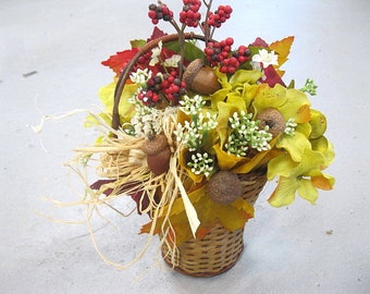 AUTUMN  BASKET number six silk and dried floral arrangement small centerpiece  for the fall holidays