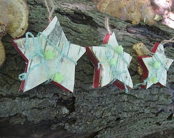 BIRCH BARK wooden STAR  Hanging FoReST ornament