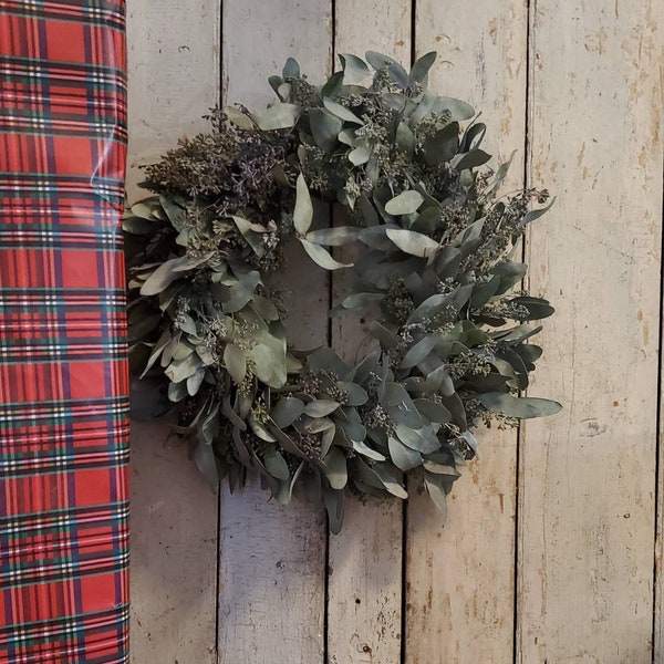 Dried SEEDED EUCALYPTUS WREATH    natural dried decoration  for door or wall 16 inch diameter