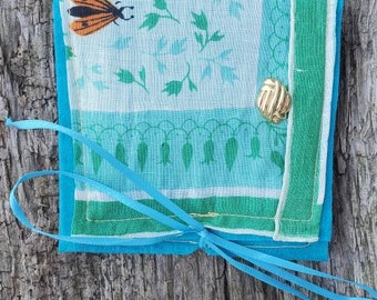VINTAGE LiNEN KEEPSAKE POUCH with Monarch butterfly
