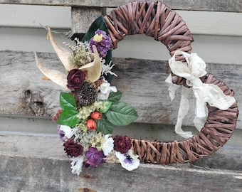 HEART wicker WREATH   with romantic spring flowers 12 inch