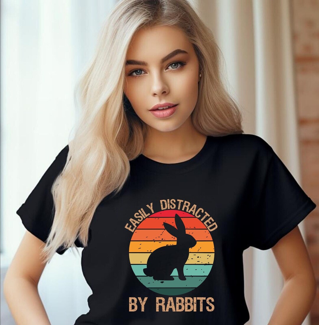 Howling Rabbit Shirt Retro Vintage Rabbit, Rabbit Shirt, Easily Distracted by Rabbits, Funny ...