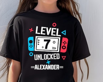 Custom Birthday Shirt, Level 7 Unlocked Shirt, Boy Gamer T-Shirt, Kids Birthday Party,Level Up Birthday,7 Birthday T-Shirt,Level Up 8 Shirt