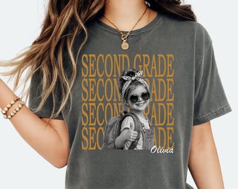 Second Grade Custom Photo Shirt, Personalized Name Tee, First Day of School Shirt, Back to School Gift