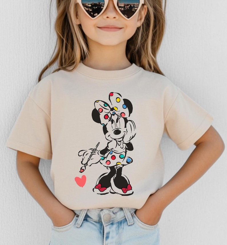 Cute Minnie Mouse Classic Sketch Cute Vintage Portrait T-Shirt, Retro Disney Trip Shirt, Vintage Minnie Shirt, Disney Family Vacation Trip. image 1