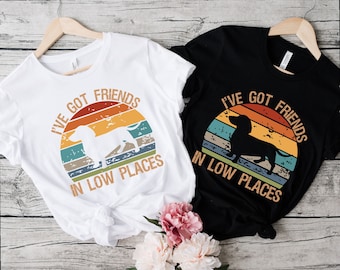 DACHSHUND Shirt, Funny Gift for Dachshund Lover, Retro Vintage Dachshund, Dachshund Mom, Wiener Dog Shirt, I've Got Friends In Low Places.