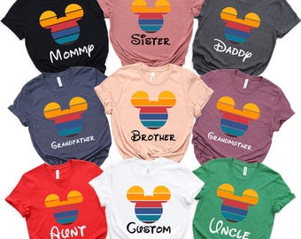Custom Retro Sunset Mickey Shirt, Colorful Mickey Family TShirt, Magic Kingdom Shirt, Matching Family Travel Shirt, Disneyland, Minnie Mouse
