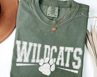 Comfort Colors® Wildcats Shirt, Vintage Wildcats Mascot Shirt, Wildcats Team Shirt, Wildcats School Spirit Shirt, Retro Wildcats T-shirt