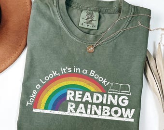 Comfort Colors® Reading Rainbow Shirt, Take a Look It's in a Book Tee, Book Lover Shirt, Librarian Tee, Funny Bookish Shirt, Book Club Tee