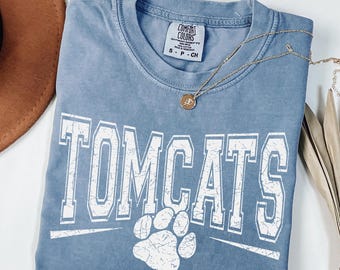 Tomcats Mascot Shirt, Vintage Paw Game Day Tee, School Spirit T-Shirt, Tomcats Mom Gift, Football Team Apparel, Comfort Colors®