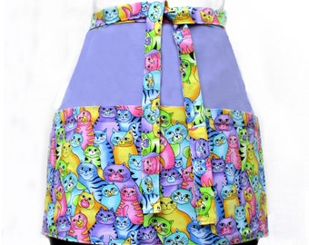 Cat Half Apron with Pockets: Colorful Kittens, Vendor Server Apron