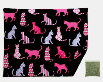 CATNIP MAT plus Catnip 12.5 x 15.5 Inches Patchwork Cats on Black REFILLABLE