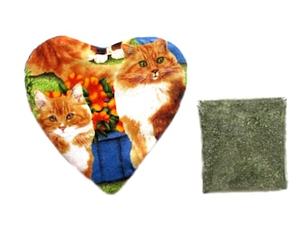 Refillable Catnip Heart Toy: Yellow Cats in Flower Garden