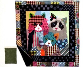 CATNIP  MAT with Catnip 15.5 x 15 inches -  Fancy Cats #2 on a Patchwork Print  REFILLABLE Reversible