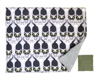 Refillable Catnip Mat: Black Cats and Tiny White Mice Reversible  Fleece