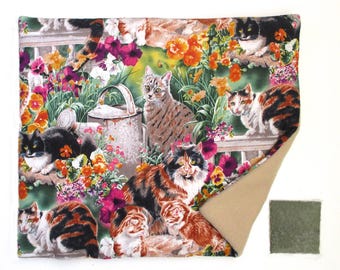 Refillable Catnip Mat: Cats in a Garden, Reversible  Fleece