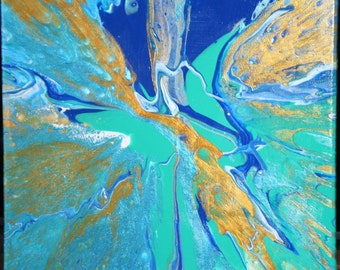 Ocean Blue Acryl Fluid Art Leinwand