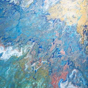 Atlantik Blau-Türkis-Gold 50 x 70 cm Leinwand Acrylic Pouring Bild 3