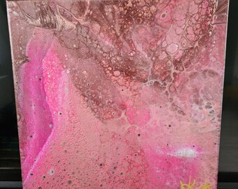 Kirschblüte - Leinwand 30 x 30 cm Acryl Fluid Art Unikat