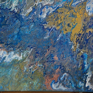 Atlantik Blau-Türkis-Gold 50 x 70 cm Leinwand Acrylic Pouring Bild 2