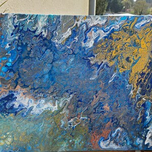 Atlantik Blau-Türkis-Gold 50 x 70 cm Leinwand Acrylic Pouring Bild 1