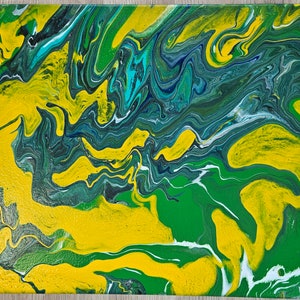 Sommerbrise Abstrakt Gelb-Grün Leinwand Acryl Fluid Art Bild 1