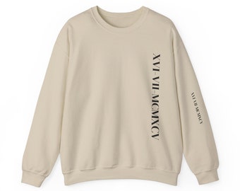 Custom Roman Numeral Date Sweatshirt, Personalised Numerals Printed on Sleeve, Birthday, Wedding Anniversary Couples Gift Sweatshirts