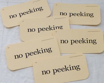 no peeking flash cards - set of SIX - Christmas gift tags - party favor bag tags - don't ruin the surprise