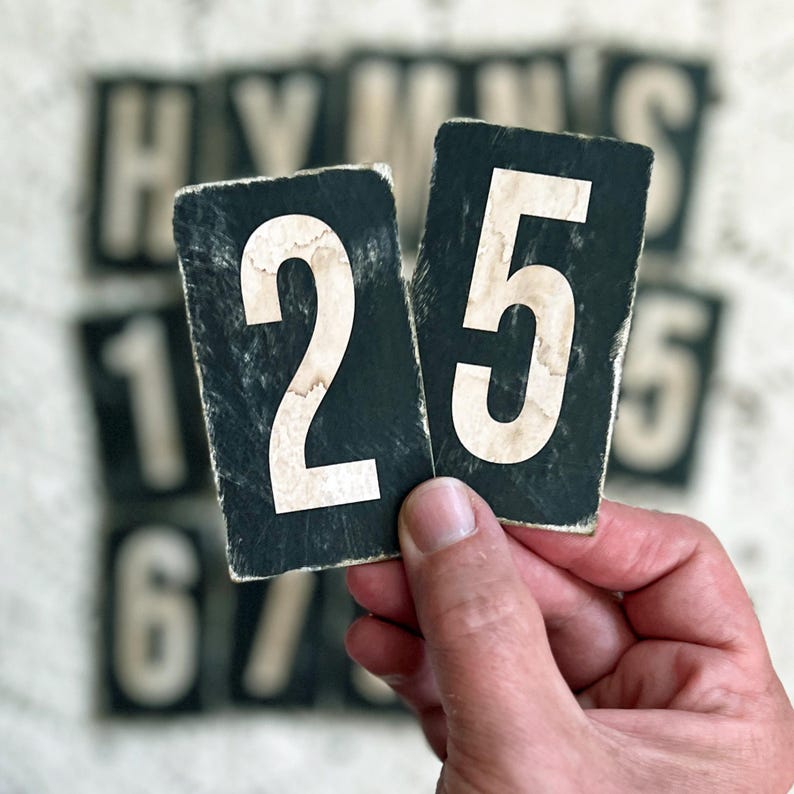 Aged Church Hymn Board Numbers - Vintage Reproduction (3" x 1 3/4") image 2