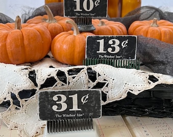 Witches' Inn Price Tags: (Set of 9) Halloween Display Set Vintage inspired