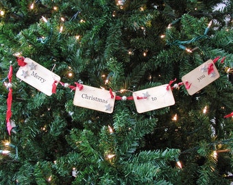 Merry Christmas to you flash card ornament/garland (red)