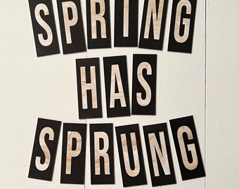 Reproduction LETTRES VINTAGE NOIR & BLANC - Spring has Sprung - set de 14 - présentoir vintage - guirlande - décor de ferme