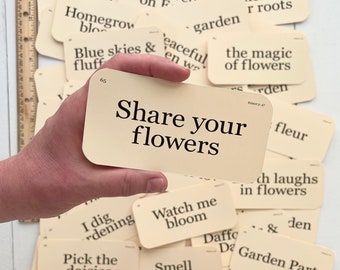 Always Share your flowers flash cards - set of 42 - 5" X 2.5" - flower garden cards - vintage flower garden - flower themed tiered displays