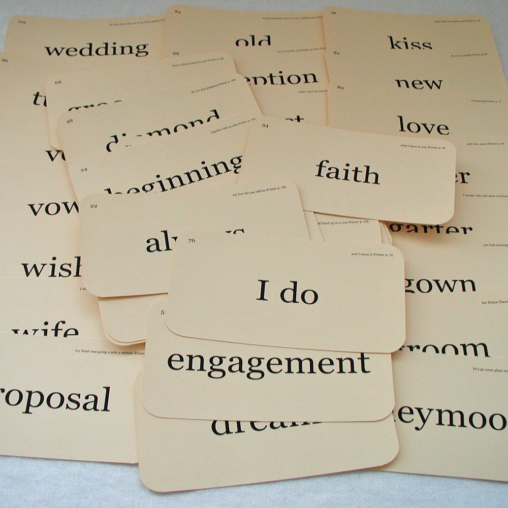 Here comes the bride flash card set - 42 flash cards - table decor - wedding shower