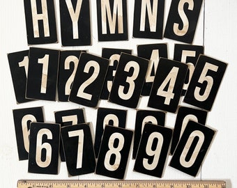 Church Hymn Board 3" x 1.75"  - set of 25 - AGED vintage reproduction numbers & "HYMNS"- message board - Custom sizes and finishes